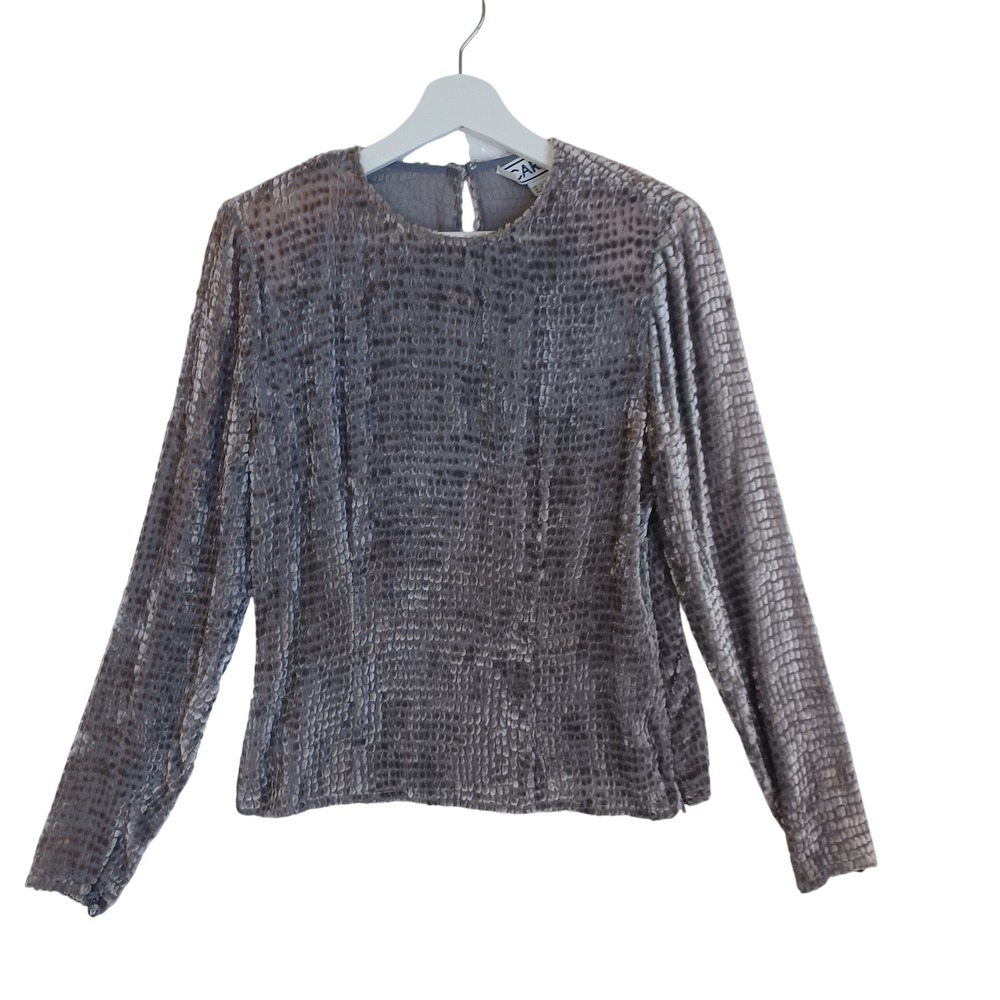 Carlisle Silver Grey Burnout Velvet Silk Blend Long Sleeve Blouse Top Size 2